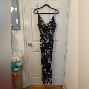 Jumpsuit with open side leg and ties at ankles